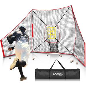 12x7 FT Baseball Net, Baseball & Softball Training Net with Barrier Side Nets - Pitching Net with Large Ball Collection System, Batting Practice Backstop, Baseball Training Equipment with Carry Bag, 7ft x 7ft x 10ft
