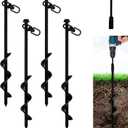 VASGOR 16 Ground Anchors (4pcs) Easy to Use with Drill, Heavy Duty Anchor Hook for Camping Tent, Canopies, Car Ports, Sheds, Swing Sets, Securing Animals  Black Powder Coated