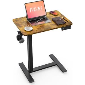Mobile Standing Desk with Wheels - Electric Height Adjustable Small Movable Laptop Desk, Portable Rolling Computer Sit Stand Side Table for Home Office, Sofa&Bedside Use (23.6",Rustic Brown) (23.6" x 15.7")