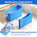 Collapsible Baby Bathtub Foldable Bathtub for Toddler Portable Large Foldable Bath Tub Bathtub for Kids Petite with Thermometer and Storage Basket (Blue)