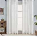 OWENIE White Faux Linen Curtains for Bedroom Living Room 84 Inches Long 2 Panels Set, Farmhouse Thick Faux Linen Textured Light Filtering Curtains Drapes with Back Tab Top, White, Each 52" W x 84" L