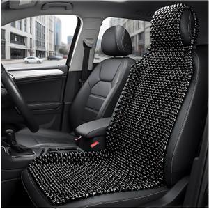 Natural Wood Beaded Seat Cover, Breathable & Cool Car Front Seat Massaging Cushion Mat, Universal Auto Seats Cooling Cushion Keeps Back from Getting Sweaty While Driving (Black)