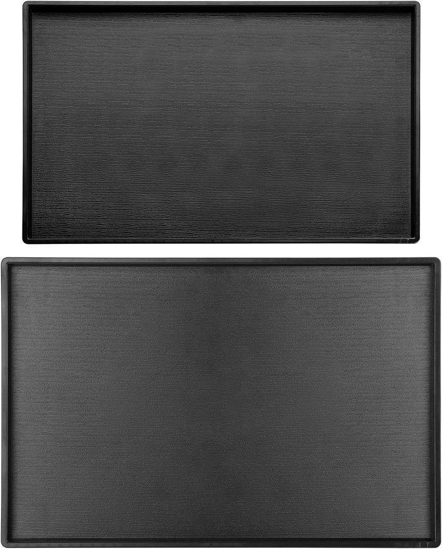 Cedilis 2 Pack Black Rectangular Serving Trays, Non-Slip Multi-Purpose Plastic Cafeteria Tray for Coffee Table, Kitchen, Parties