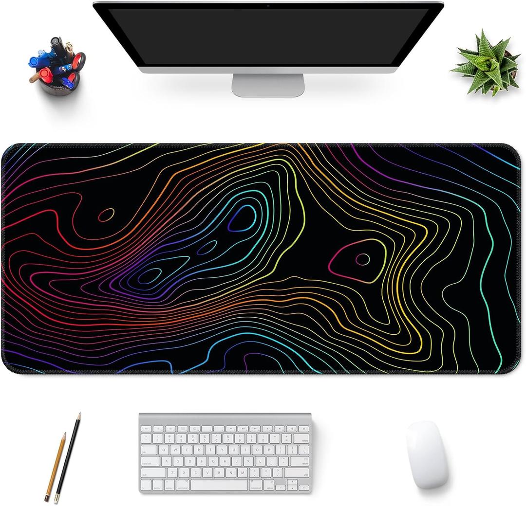 Desk Mat, Large Gaming Mouse Pad 35''15.6'' XXL Extended Mouse Pad Mat Desk Pad with Non-Slip Base Mousepad for Computer, Office, Keyboard and Laptop - Topographic