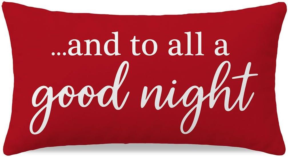 Christmas Pillow Covers 12x20 Red Lumbar Decorative Cushion Case and to All a Good Night Holiday Winter Decoration for Sofa Couch Bed