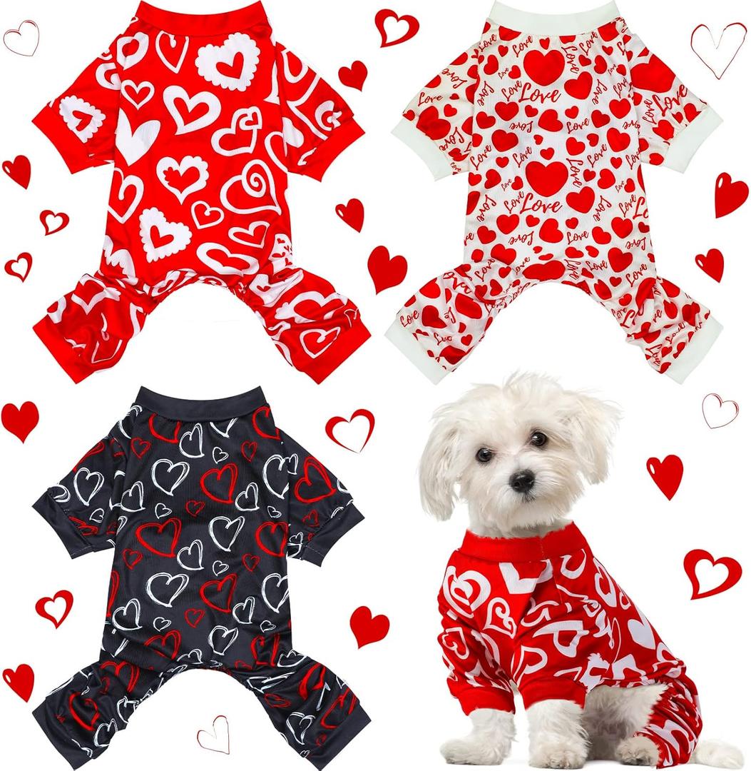 Weewooday 3 Piece Dog Pajamas Dog Bodysuit & Jumpsuit Set, Heart Pattern Puppy Clothes for Puppy & Cat (M(fit 5.5-7.7lbs))