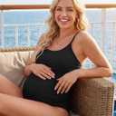Century Star Maternity Swimsuit One Piece Bathing Suit for Women Pregnancy Swim Ribbed Ruched Modest Swimwear Beach Wear (Black, L)