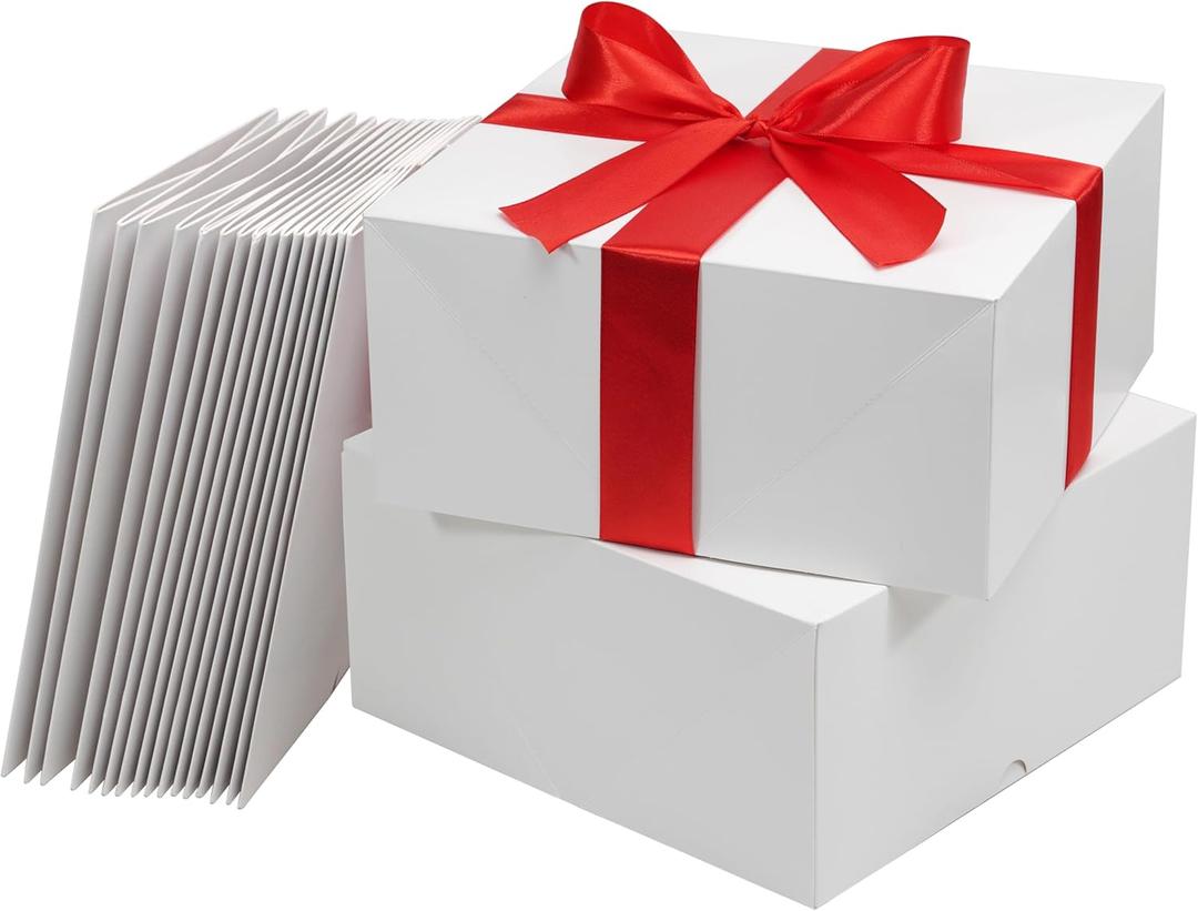 Luckonway White Gift Boxes with Lids, 10-Pack 10x10x5 Inch - Ideal for Gift-Giving, Wedding Favors, Bridesmaid Gifts,Birthday Presents, Holiday Crafts & Party Packaging