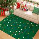 Jinchan Christmas Area Rug 3x5 Green Holiday Lights Washable Non Slip Thin Floor Carpet Festive Decor Accent Soft for Bathroom Bedroom Dining Room Living Room