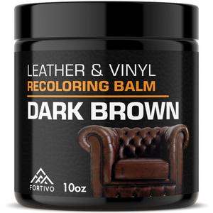 FORTIVO Leather Recoloring Balm, Color Restorer for Couches and Car Seats, Leather Scratch Remover and Dye, 10 oz (Dark Brown)