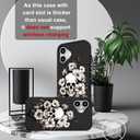 IWONE Compatible with iPhone 16 Plus Case with Card Holder Cute Shockproof Drop Protection Phone Wallet Slot Cover Cases for Women - Black Floral Skull Skeleton