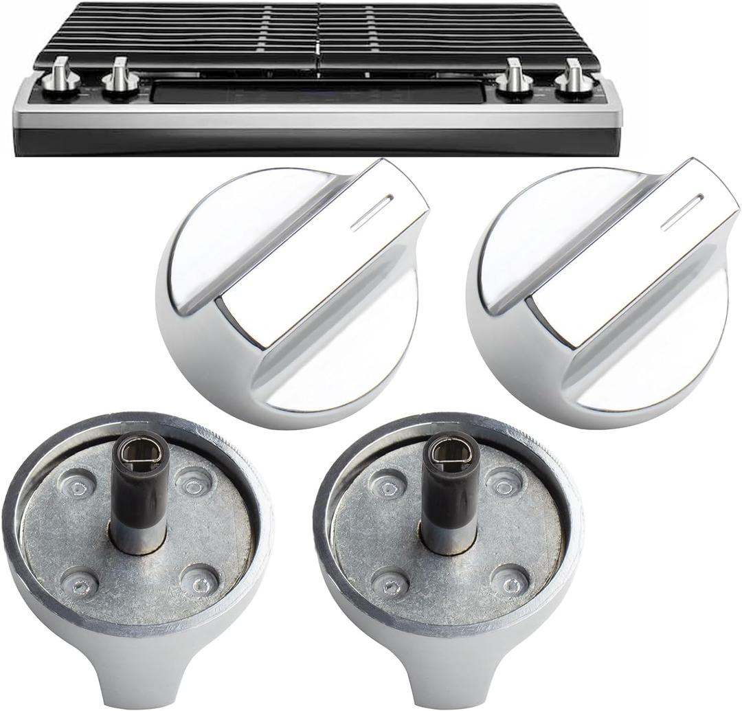 W11517334 Range Knob for Whirlpool Gas Range Stove Oven Knob WEG745H0FS0 WEG515S0FS0, 4-Pack High Heat-Resistant Knob - D Interface Stainless Steel - Easy to Install - Replace W11122869 W10850033