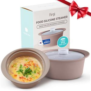 40oz Platinum Silicone Microwave Steamer Pot with Handle & Lid - Korean 100% Food-Grade Steamer Bowl, Heat-Resistant Cooker with Steam Holes, Easy Clean, Dishwasher Safe, Taupe Brown