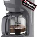MUELLER HOME 12-Cup Drip Coffee Maker Perfect for Home or Office, Borosilicate Carafe, Auto-Off, Reusable Filter, Anti-Drip, Keep-Warm Function, Clear Water Level Window, Gray
