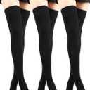 SATINIOR 3 Pairs Thigh High Socks Cotton Over Knee Socks Knit Long Boot Stocking, Black, Medium