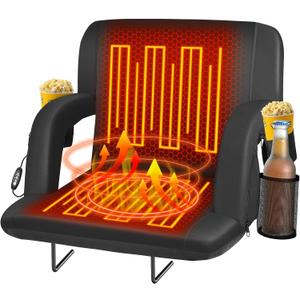 Seeutek Heated Stadium Seats for Bleachers, Portable Stadium Seats with Back Support, USB 3 Levels Bleacher Chairs with Back and Cushion, 5 Pockets Poldable Stadium Chairs for Sports Games,23in 1PC