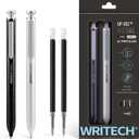 WRITECH Gel Pens Fine Point: Premium Metal Barrel Retractable 0.7mm Black Ink Pen 2ct with 2 Refills No Smear & Bleed Quick Dry Smooth Writing Silent Click Luxury Up-Gel