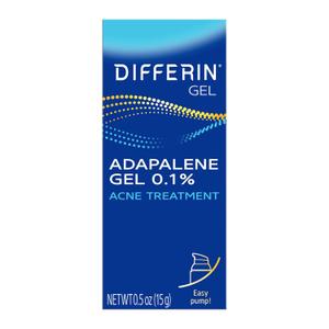 Differin Acne Treatment Gel, 30 Day Supply, Retinoid Treatment for Face with 0.1% Adapalene, Gentle Skin Care for Acne Prone Sensitive Skin, 15g Pump 