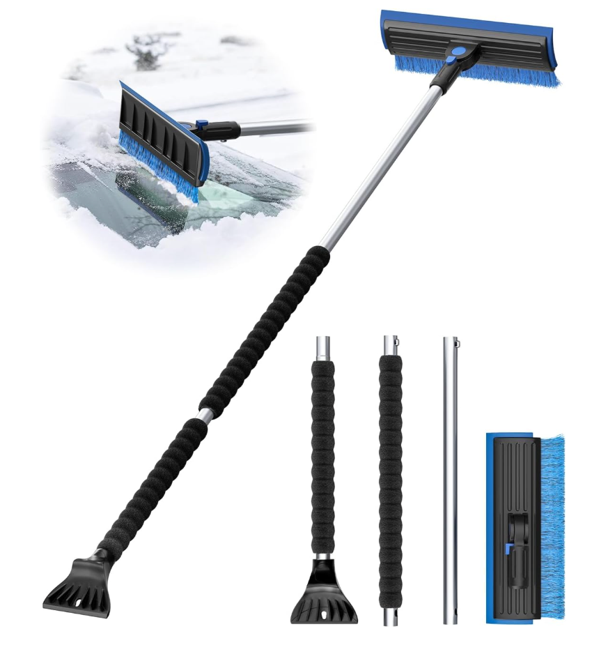 helloleiboo 2025 Extra Long 55.7" Ice Scrapers for Car Windshield Multi-Functional Detachable Car Ice Scraper with Foam Grip and 270° Pivoting Brush Head Snow Brush for SUV Truck Auto (Blue)