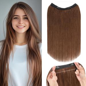 Rich Choices Halo Hair Extensions Real Human Hair 100% Remy Human Hair Halo Extensions for Women Invisible Wire Hair Extensions 16 Inch #4 Medium Brown