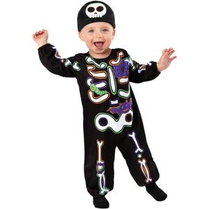 Morph Skeleton Costume Kids Toddler Skeleton Outfit for Boys Baby Boy Halloween Dress Up Party Fun (6-12 Months, Black)
