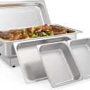 Electric Chafing Dish Buffet Set, 9QT Buffet Servers and Warmers Stainless Steel, Commercial Food Warmer with 1 Full-Size Pan & 2 Half-Size Pan, Temperature Control Display for Parties, Catering