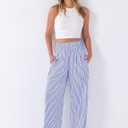 ANRABESS Womens Palazzo Pants, Striped & Gingham, Lounge & Casual, Cute Pajama Pants, Wide Leg, High Waisted, Pockets (White, M)