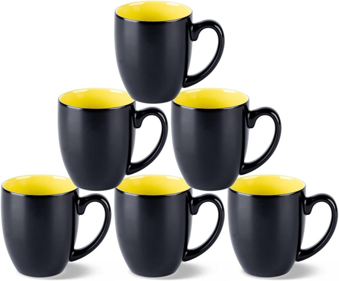 GBhome 16oz Coffee Mugs Set of 6, Large Ceramic Coffee Mugs for Man, Woman, Dad, Mom, Modern Coffee Mugs Set with handle for Tea/Latte/Cappuccino/Milk/Cocoa. Dishwasher & Microwave Safe, Yellow