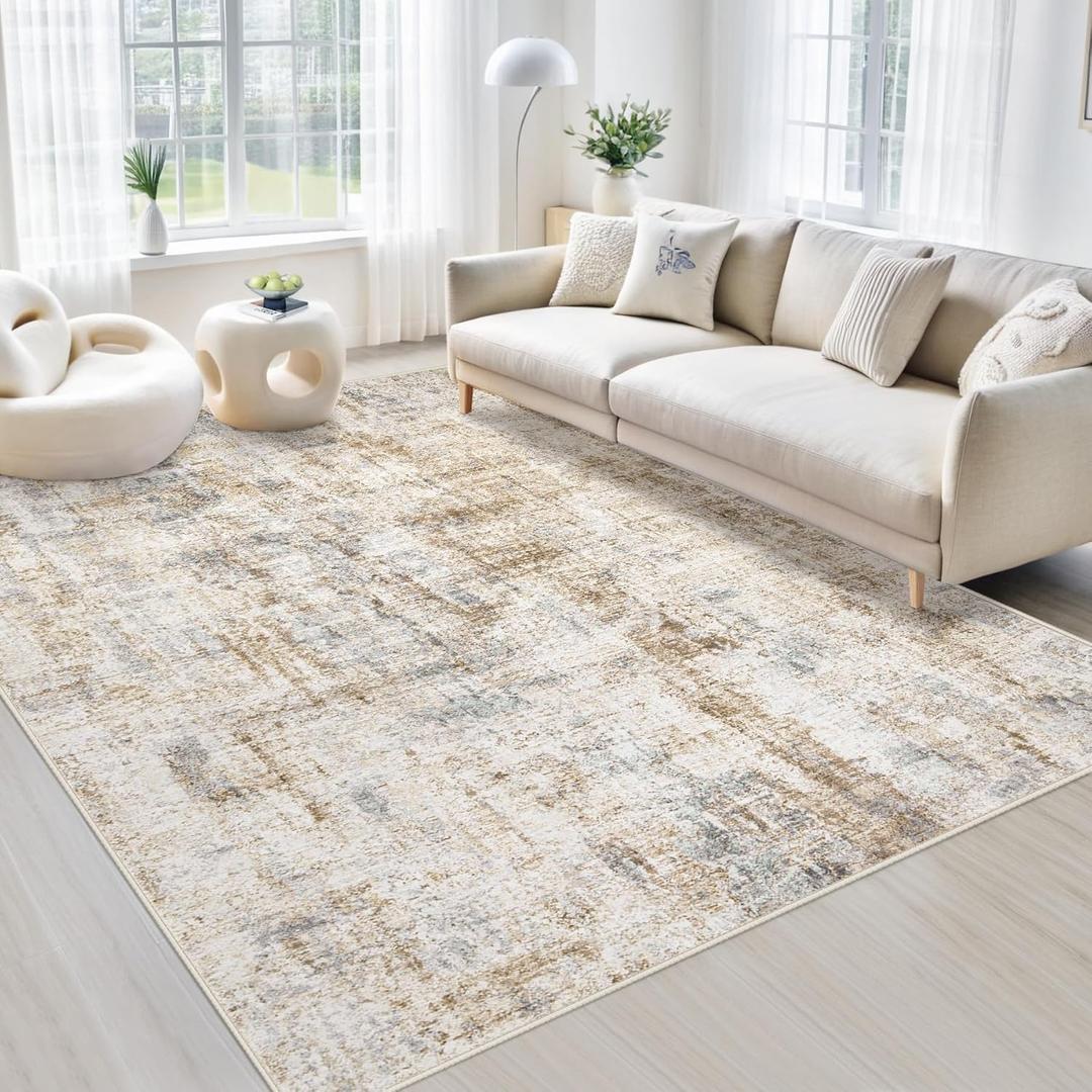 Area Rugs 5x7 Living Room: Washable Rug Modern Abstract Rugs Soft Non Slip Neutral Rug Stain Resistant Indoor Carpet for Bedroom Kitchen Dining Room Nursery Home Office Rugs(Blue Brown,5'x7')