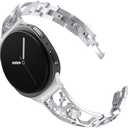 Stainless Steel Women Bling Bracelet Bands Compatible with Samsung Galaxy Watch 8 40mm 44mm Classic 46mm Metal Wristbands (Silver)