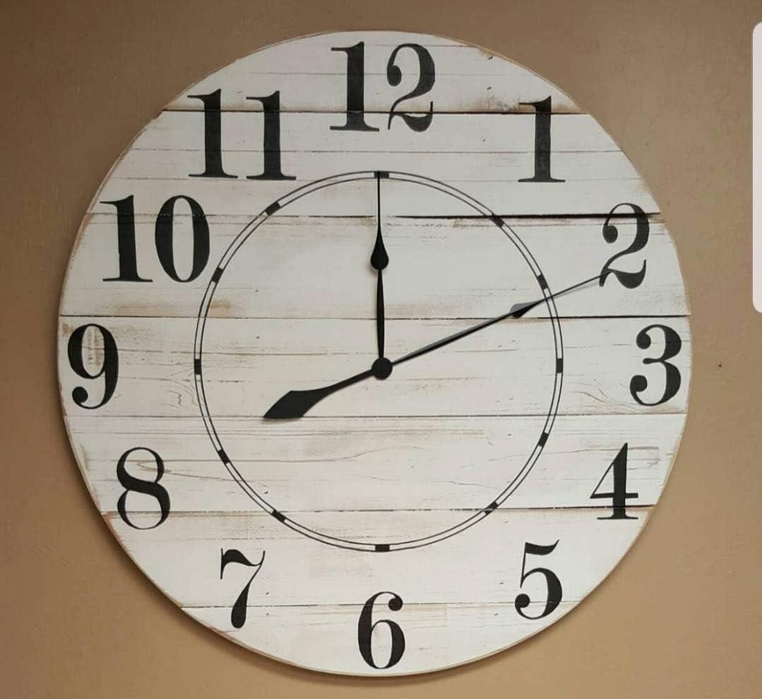 Tamengi 15 inch Diane Weathered Wood Fixer Upper Farmhouse Style Wall Clock with White Distressed Finish and Black Arabic Numbers. Made in USA