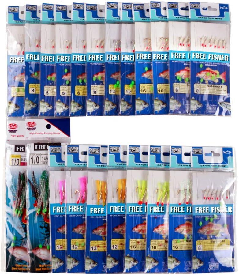 22 Packs Bait Rigs Set, Fishing Bait Rigs,Fishing Rigs with Sharp Hooks,Soft Shrimp Lure Surf Fishing Rigs Fish Skin Feather Hooks for Freshwater