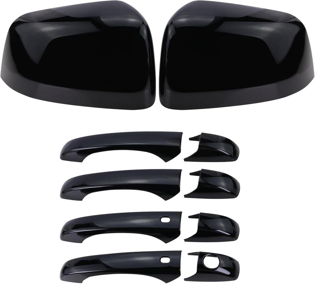 Left and Right Side Mirror Cover Cap and Door Handle Covers Compatible with 2011-2021 J-eep Grand Cherokee D-odge Durango (Black)