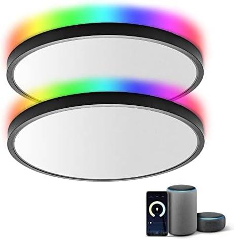 TALOYA 2 Pack Black Smart Ceiling Light Flush Mount LED WiFi, Compatible with Alexa Google Home, Dimmable Low Profile Ambient Light Fixture for Bedroom Living Room,12 Inch 24W
