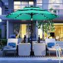 Kingdura 10ft 3-Tier Patio Umbrella with Solar Lights, Table Umbrella Outdoor Patio with Easy Crank & Tilt, 8 Sturdy Ribs, UV Protection, 32 LED Lights for Deck, Poolside, Market (Tiffany blue)