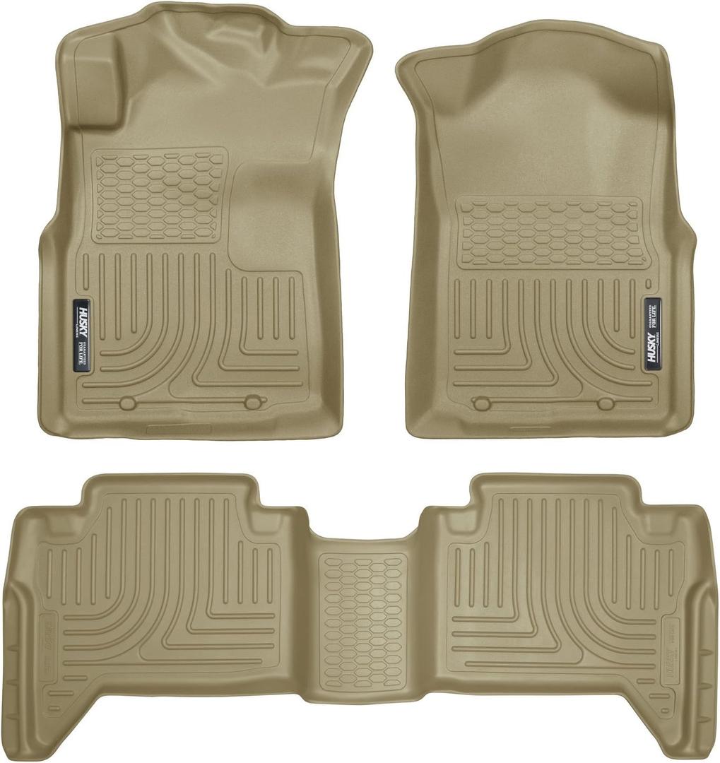 Husky Liners Weatherbeater Floor Mats | Fits 2005-2015 Toyota Tacoma Double CAB ONLY (Footwell Coverage) | Front & 2nd Row, 3-pc Tan - 98953