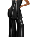 Cicy Bell Womens Summer Lounge Sets V Neck Sleeveless Tunic Tops Pajamas Sets Comfy Loungwear Wide Leg Pants 2 Piece Outfits, S