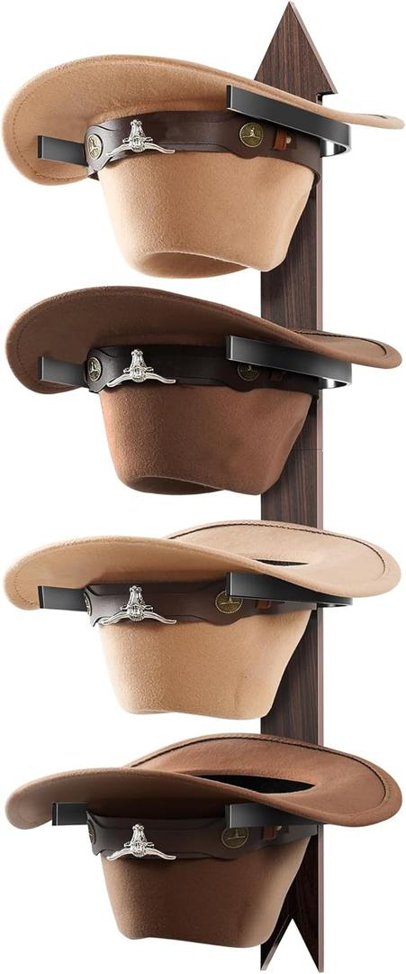 Cinati Cowboy Hat Rack, Cowboy Hat Holder Wall Mount Holds up to 4 Hats, Wooden Western Rustic Metal Cowboy Hat Hanger with Arrow Sign Board, Hat Rack for Cowgirl Hat, Fedora, Sun Hats (1 Pack)