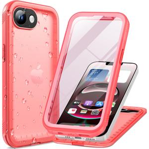 Cozycase Girls Womens Ladies Case for iPhone 16e/iPhone 17e Waterproof Impact Smash Dust Shock Proof Indestructible 16/17 e Around Enclosed Underwater Swimming Case with Lanyard Strap Frosted Pink