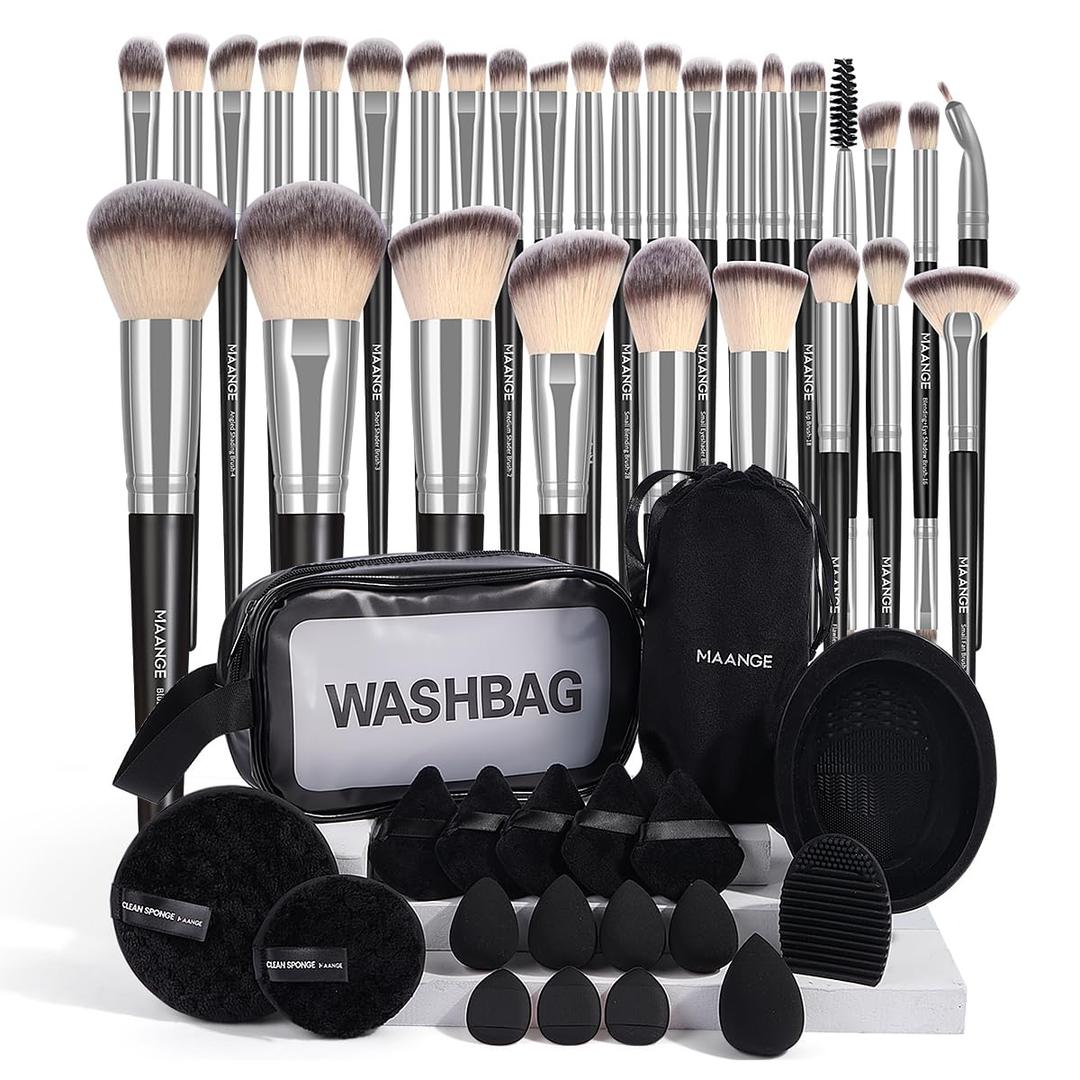 MAANGE Makeup Brushes 49 Pcs Makeup Kit, Multi-functional Makeup Tool Set with Makeup Brush Foundation Brush Make up Brushes Set (Black, 49 Piece Set)