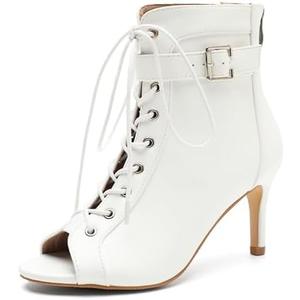 Enelauge Women's Dance Heels Boots Peep Toe Sandals Lace Up Summer Booties Stiletto Heel Back Zipper Buckle Strap Leather Party Sexy Wedding Bridal Dress Shoes, Size 45