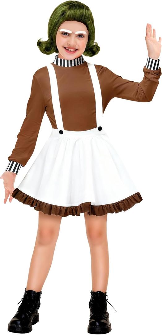 Remimi Halloween Girls Chocolate Worker Outfits Brown Shirt White Skirt 3-14 Years (7-8 Years)