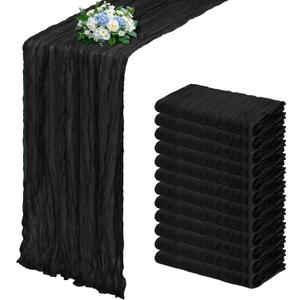 12 Pack Black Cheesecloth Table Runner 17x108 Inch Semi Sheer Boho Gauze Cheese Cloth Fabric Table Runners, for Wedding Party Baby Shower Birthday Home Decor Garden Farmhouse