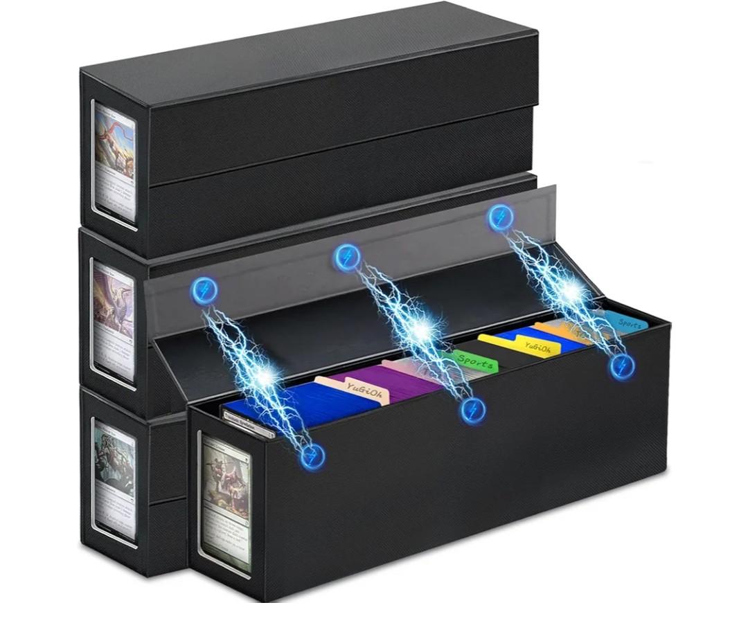 Swaitee Trading Card Storage Box, Magnetic, Toploaders, Black, Bulk Boxes for Tcg, Sports, Game, Basketball, Fits 850 Sports and 1200 Standard Cards6 Pack