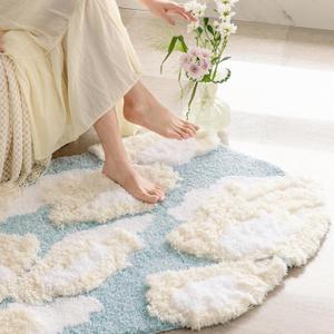 Cloud Bedroom Rug,Blue and White 3D Rug, Ultra-Soft Non Slip Microfiber Water Absorbent Aesthetic Rugs for Bathroom,Living Room,Bathtub,Shower Floor, Laundry, Home Decor 52x 31.5 Inch