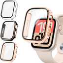 Tensea [3PCS for Apple Watch Screen Protector Case 40mm SE 3/SE 2rd Generation/SE/Series 6/5/4 Accessories, iWatch Protective Face Cover for Women Men, Bumper Tempered Glass for iPhone Watch 40 mm (Clear/Black-Rose Gold/Pink-Rose Gold)