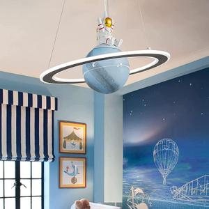 O'NEELDY Astronaut Hanging Lamps, Creative LED Chandeliers with Pendant Dimmable Planet Light for Kids Room, Boys Room, Nursery, Toys Room - 19''/40W, Small