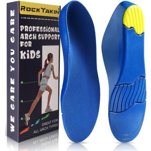 Kids Arch Support Shoe Insoles, Unisex Orthotics Shoe Insoles with PU Foam Cushioning for Flat Feet, Plantar Fasciitis, Heel Pain Relief, XL