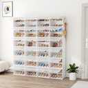 Shoe Rack Organizer 12 Tier Shoe Storage Cabinet with Door 96 Pair Tall Shoes Rack Expandable Free Standing Sturdy Plastic Easy Assembly Shoes Shelf for Closet Entryway Bedroom Hallway White, 48" Wide-96 Pairs