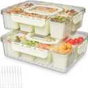 REBECAT Divided Serving Tray with Lid and Handles 8 Compartments Snack Box Container Charcuterie Organizer Snackle Box Container for Candy,Nuts，Fruits,Snacks,2 Pack,Beige